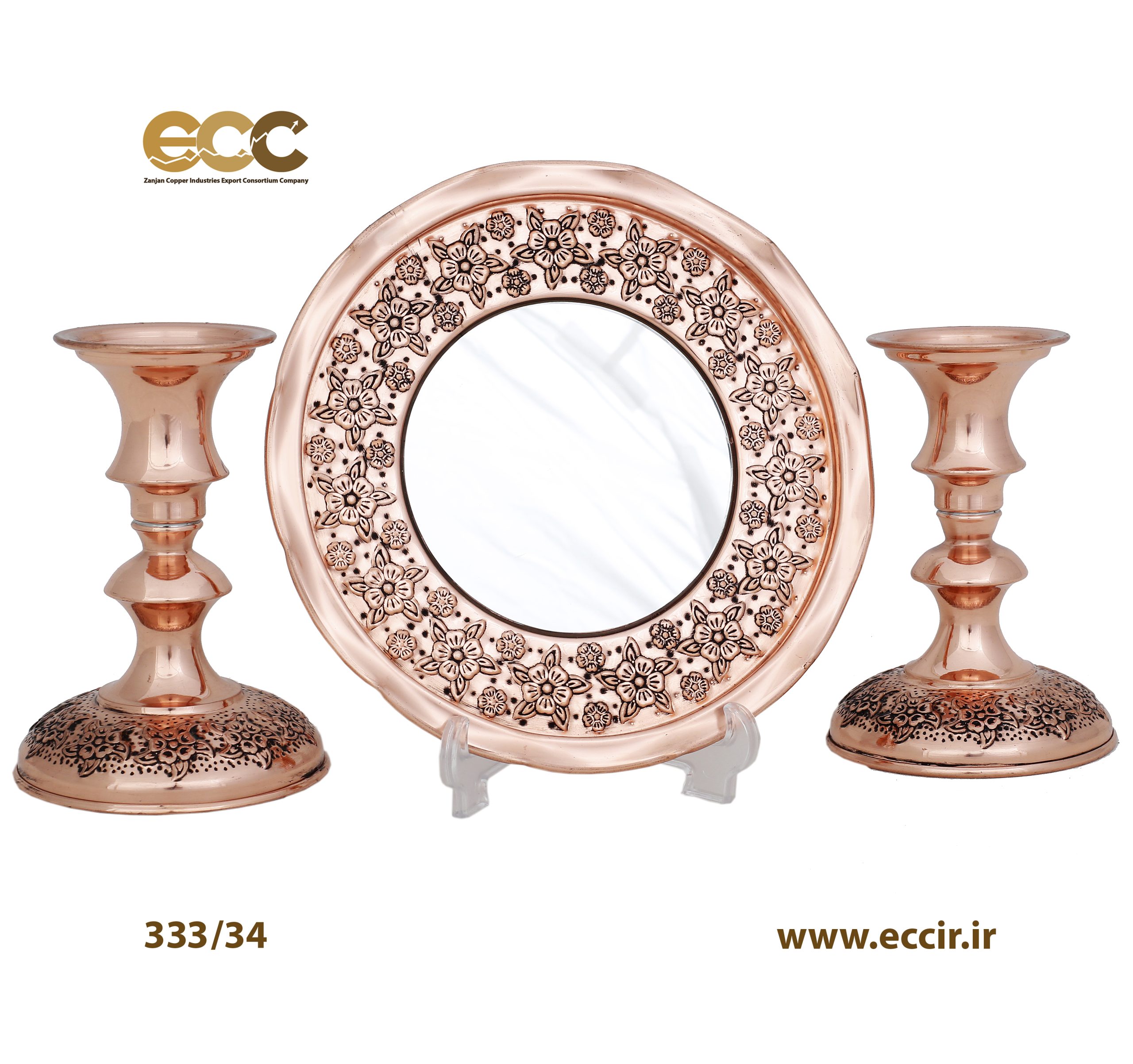 آیینه شمعدان مسی رز گل